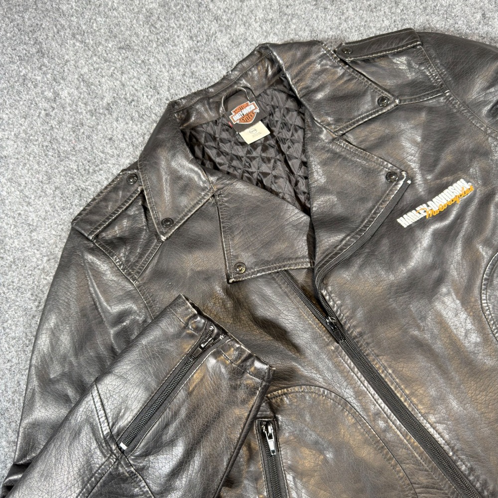 Harley-Davidson Biker Jacket Kids L 12/14 Black Faux Leather Eagle Graphic